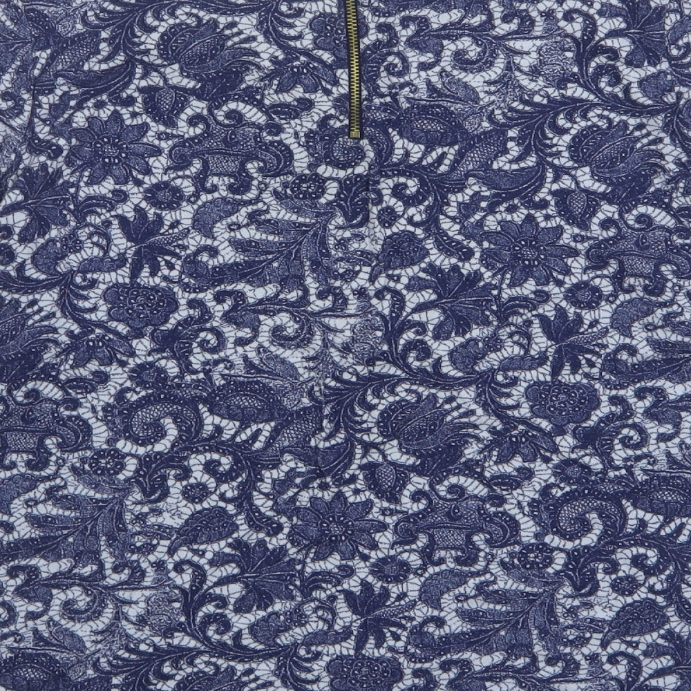 Marks and Spencer Womens Blue Paisley Viscose Basic T-Shirt Size 16 Round Neck