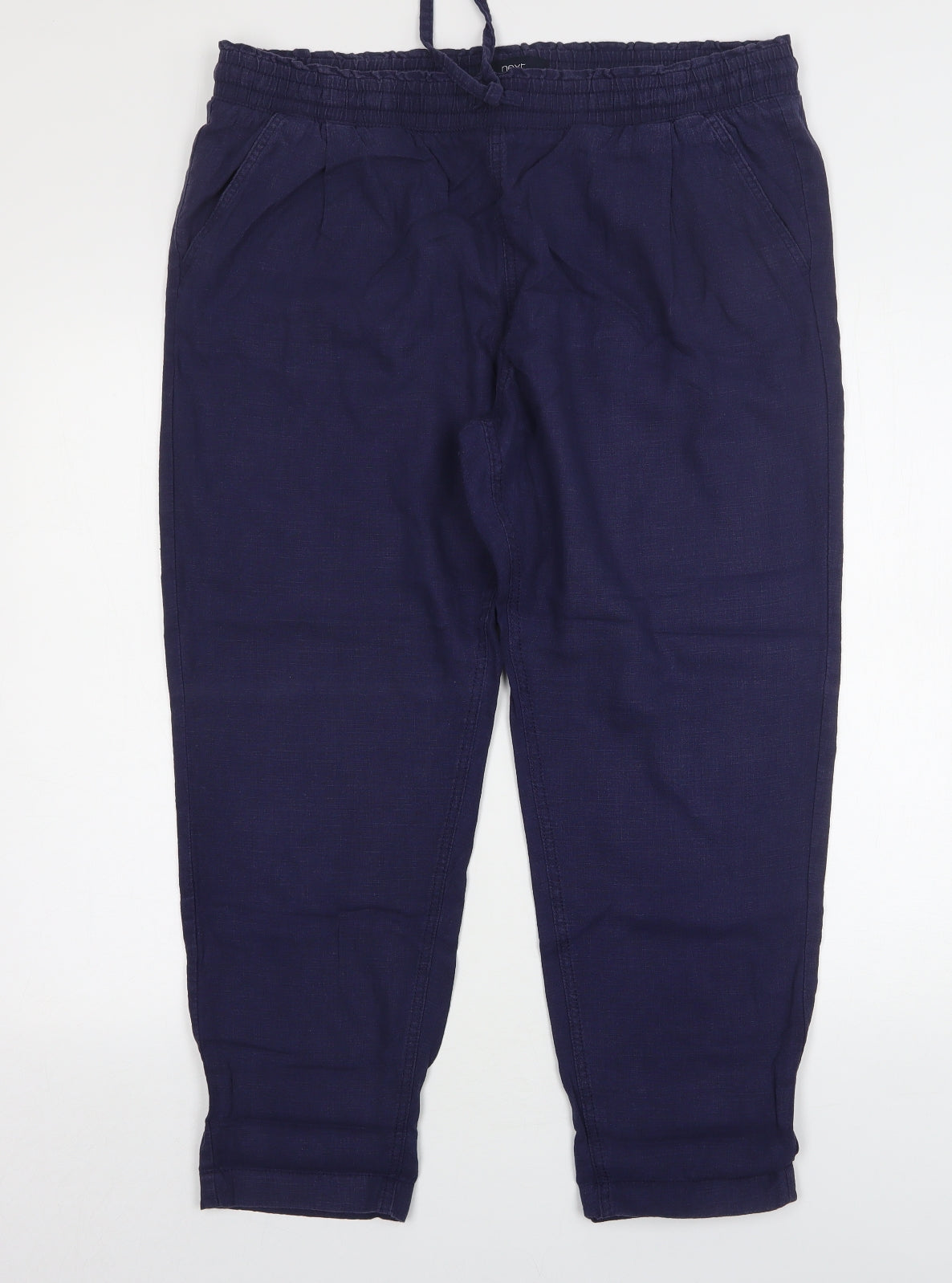 NEXT Womens Blue  Linen Cropped Trousers Size 16 L26 in Regular