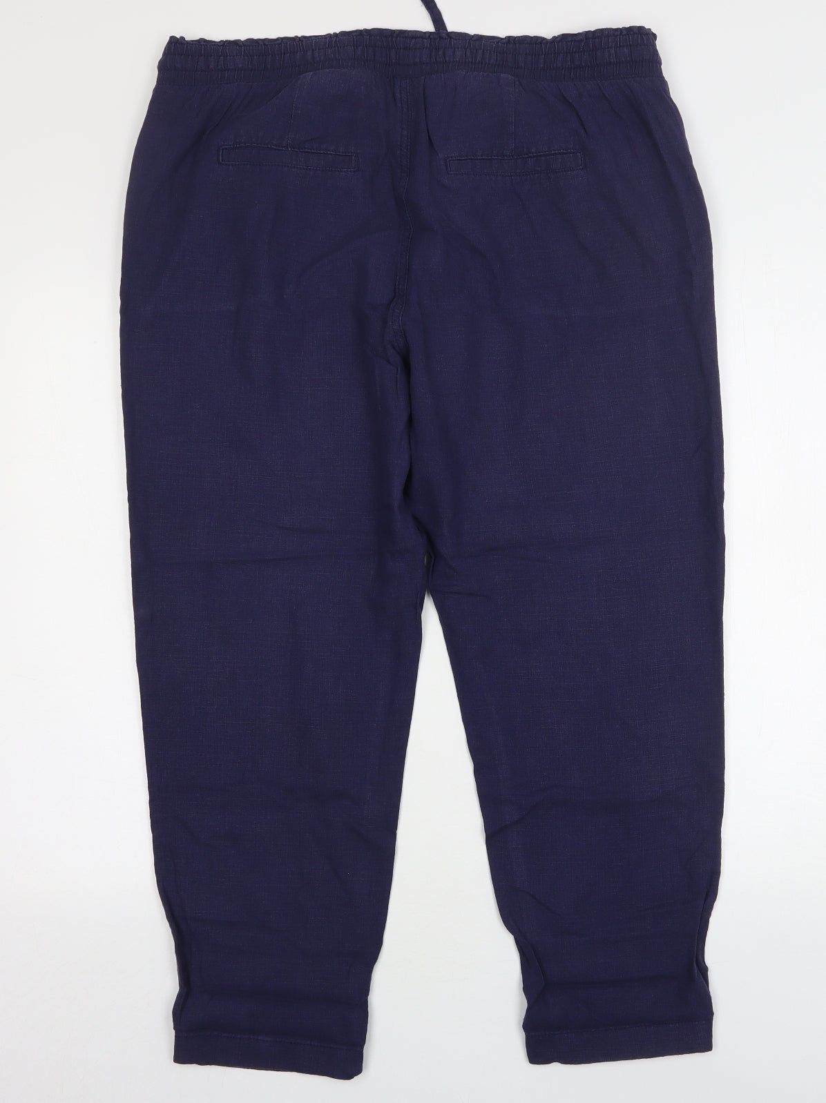NEXT Womens Blue  Linen Cropped Trousers Size 16 L26 in Regular