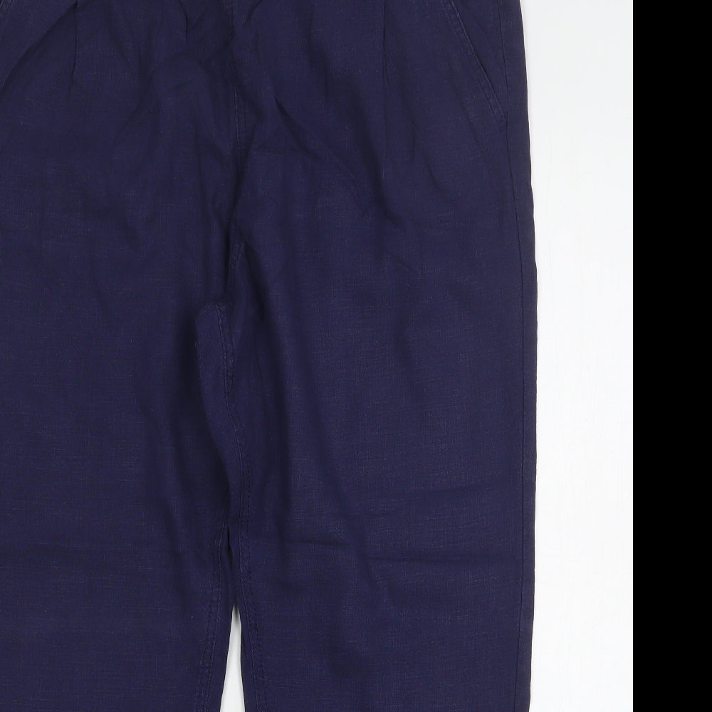 NEXT Womens Blue  Linen Cropped Trousers Size 16 L26 in Regular