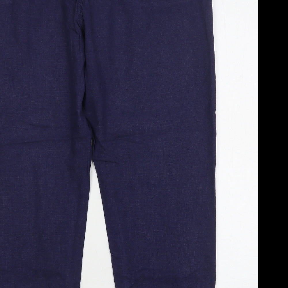 NEXT Womens Blue  Linen Cropped Trousers Size 16 L26 in Regular