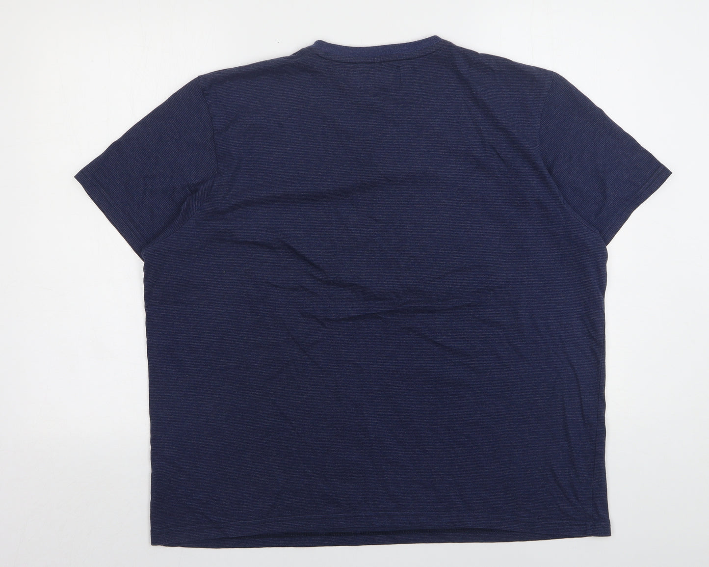 Maine New England Mens Blue Striped Cotton  T-Shirt Size L V-Neck
