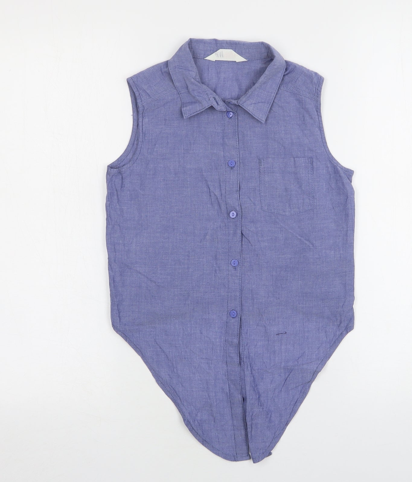 H&M Girls Blue  Cotton Basic Button-Up Size 11 Years Collared Button