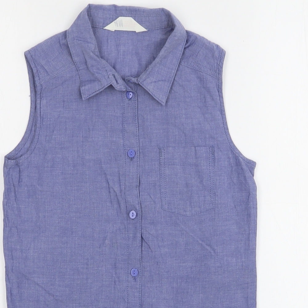H&M Girls Blue  Cotton Basic Button-Up Size 11 Years Collared Button