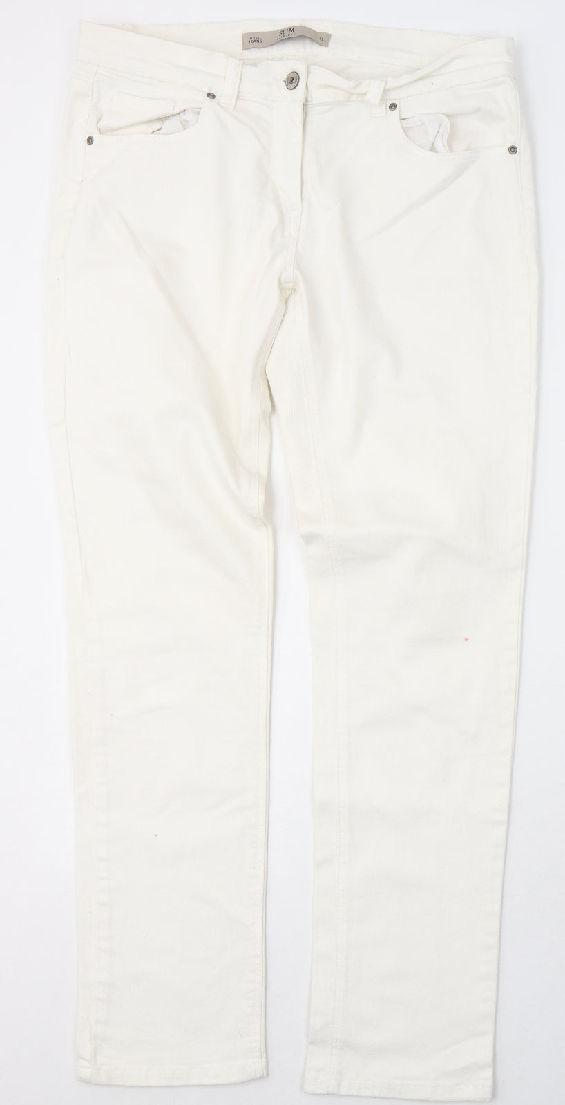 NEXT Womens White  Cotton Skinny Jeans Size 14 L31 in Regular Button