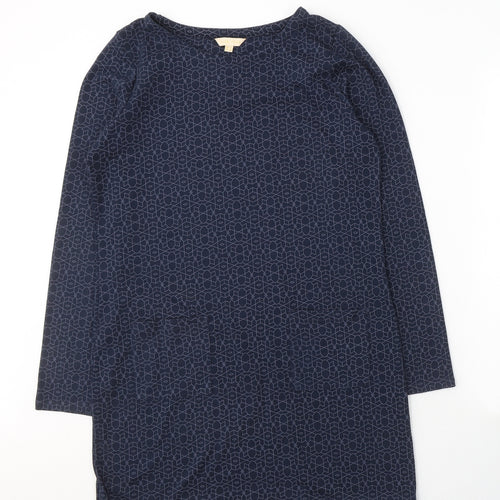 Plum Tree Womens Blue Geometric Polyester Jumper Dress  Size 12  Round Neck Pullover