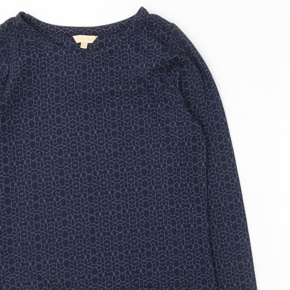 Plum Tree Womens Blue Geometric Polyester Jumper Dress  Size 12  Round Neck Pullover