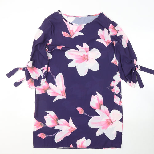 Preworn Womens Purple Floral Polyester A-Line  Size L  Round Neck Pullover