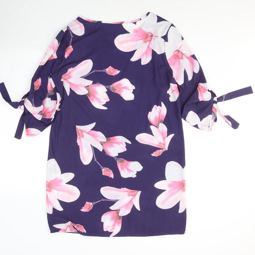 Preworn Womens Purple Floral Polyester A-Line  Size L  Round Neck Pullover