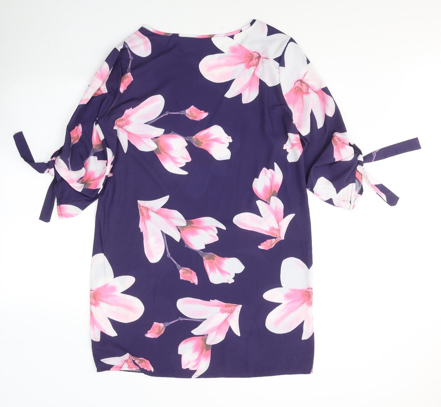 Preworn Womens Purple Floral Polyester A-Line  Size L  Round Neck Pullover