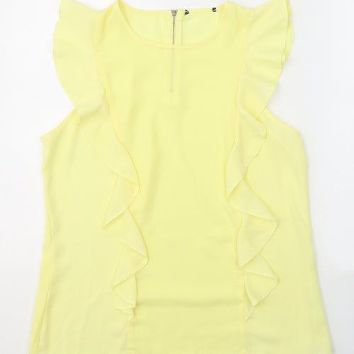 Preworn Womens Yellow  Polyester Basic Blouse Size M Round Neck