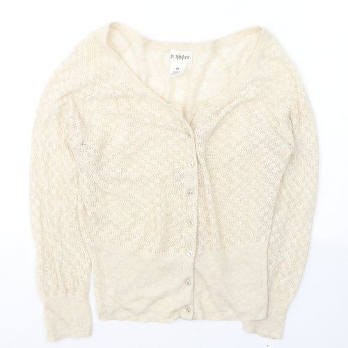 In Stitches Womens Ivory V-Neck  Cotton Cardigan Jumper Size M
