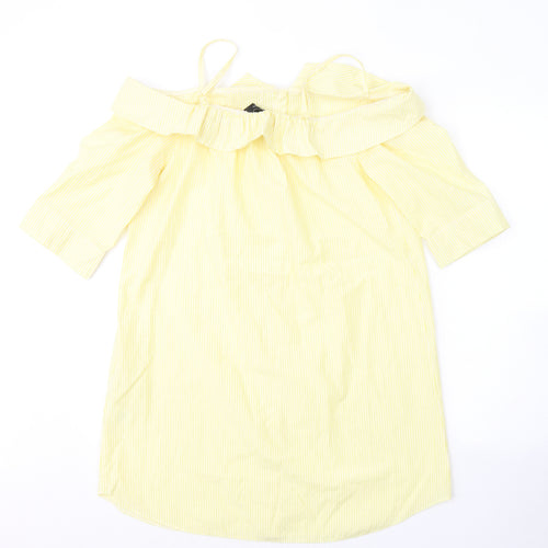 Atmosphere Womens Yellow Striped Cotton Basic Blouse Size 16 Off the Shoulder