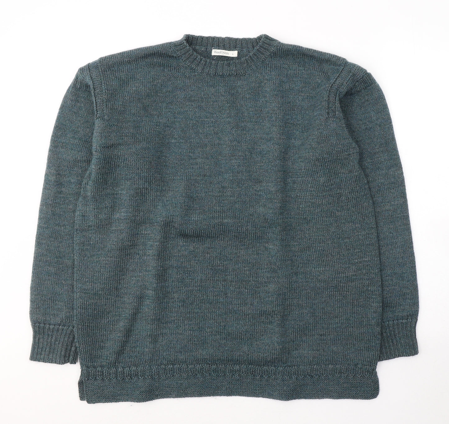 Woolovers Mens Green Round Neck  Wool Pullover Jumper Size L