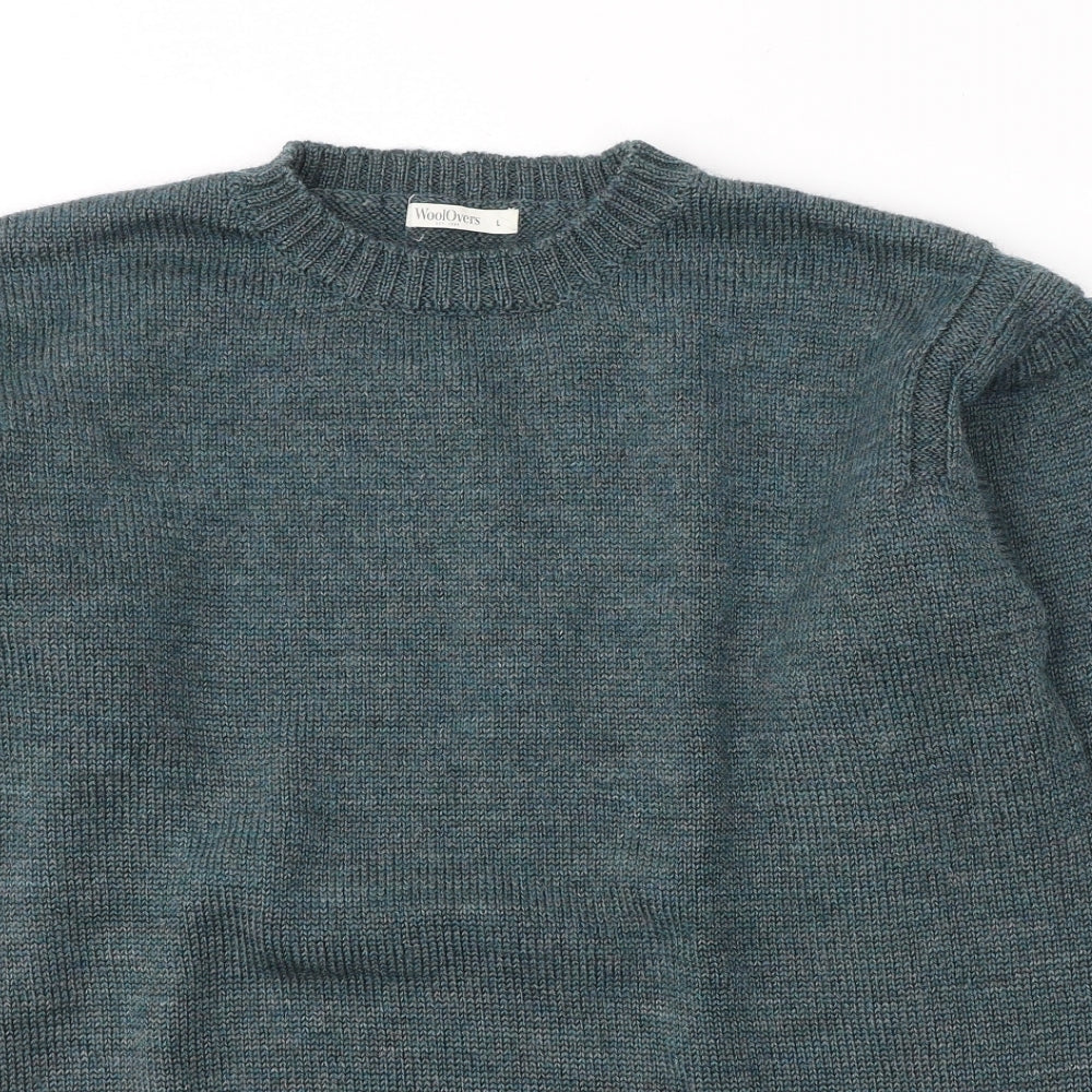 Woolovers Mens Green Round Neck  Wool Pullover Jumper Size L