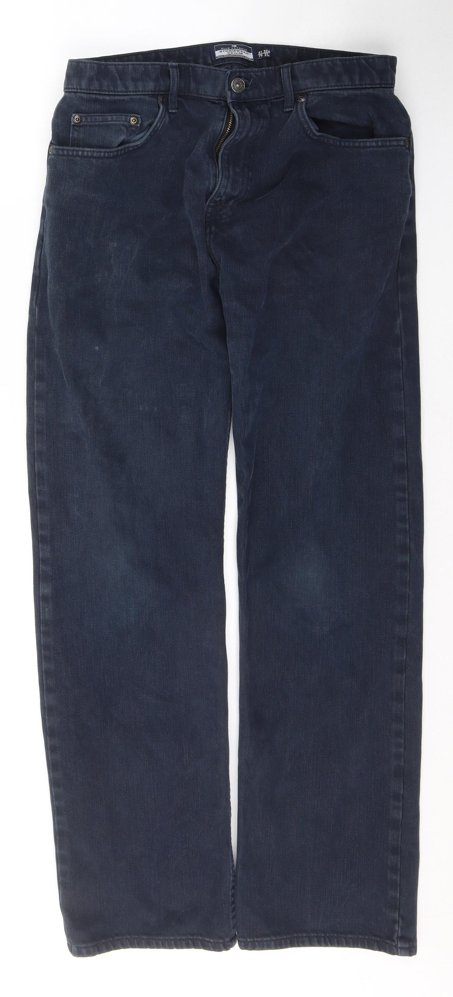 Blue Harbour Womens Blue  Cotton Straight Jeans Size 32 L31 in Regular Button