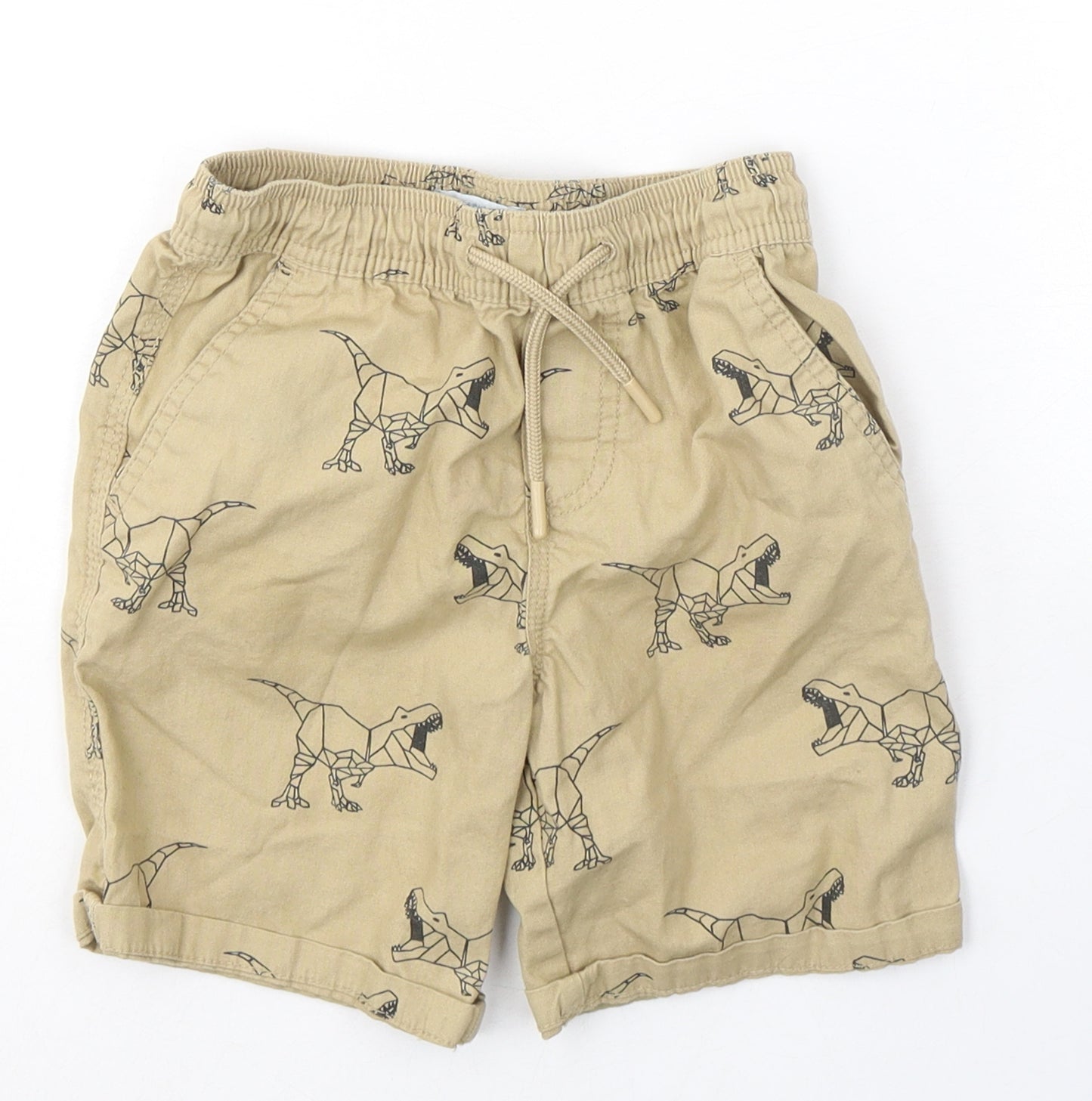 Primark Boys Brown Geometric Cotton Bermuda Shorts Size 6-7 Years  Regular Tie - Dinasours