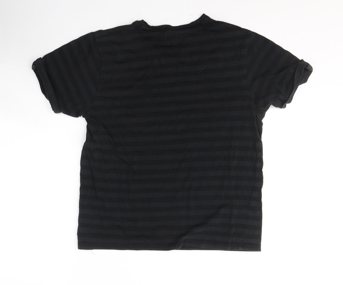 Jeff Banks Womens Black Striped Cotton Basic T-Shirt Size L V-Neck