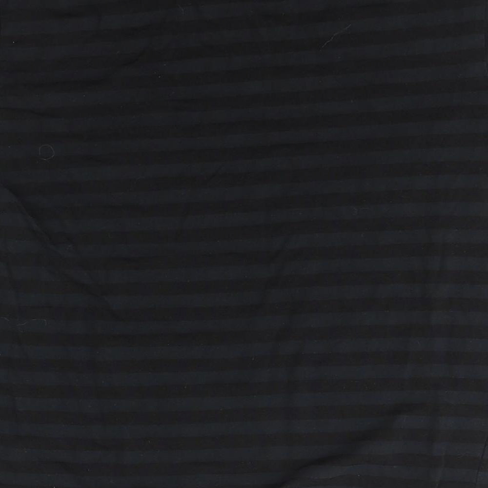 Jeff Banks Womens Black Striped Cotton Basic T-Shirt Size L V-Neck