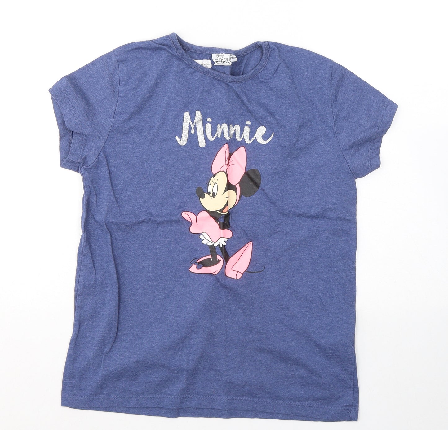 Disney Girls Blue  Cotton Basic T-Shirt Size 12-13 Years Round Neck Pullover - Minnie mouse