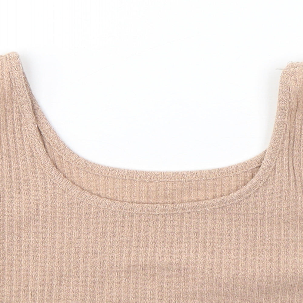 SheIn Womens Brown  Cotton Cropped Tank Size L Round Neck