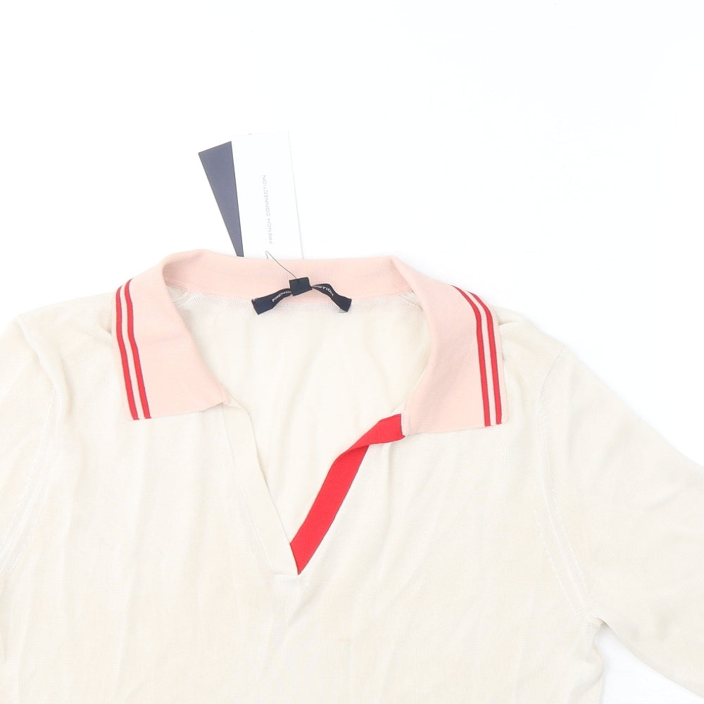French Connection Womens Beige  Viscose Basic T-Shirt Size L V-Neck