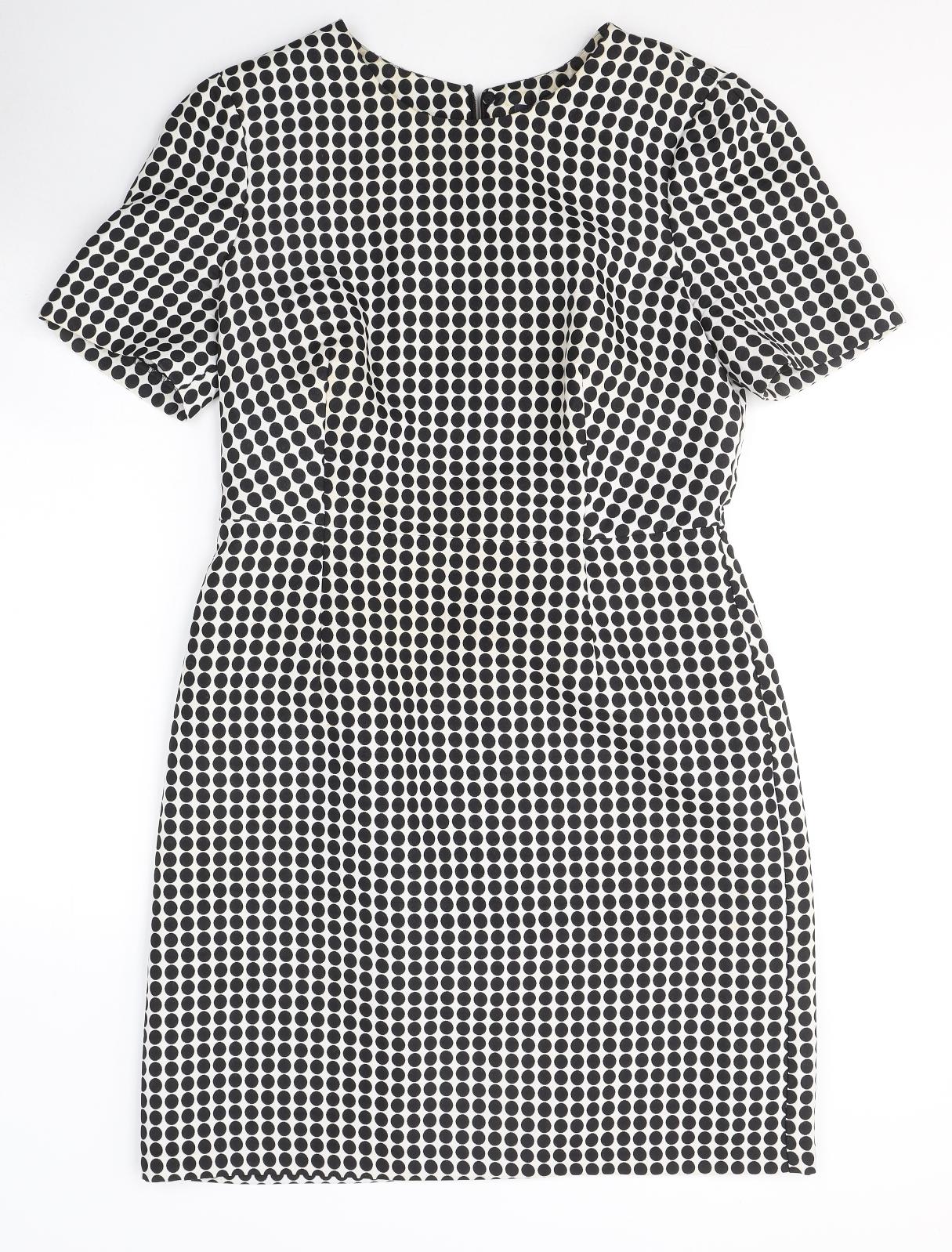 Marks and Spencer Womens Black Polka Dot Polyester A-Line  Size 14  Round Neck Zip
