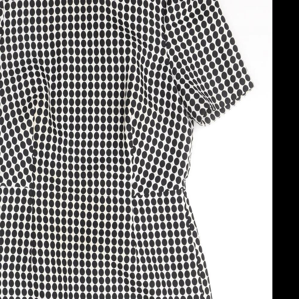 Marks and Spencer Womens Black Polka Dot Polyester A-Line  Size 14  Round Neck Zip