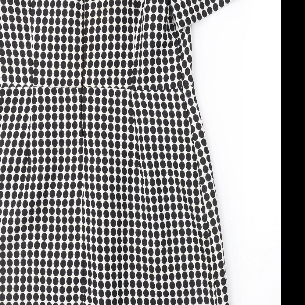 Marks and Spencer Womens Black Polka Dot Polyester A-Line  Size 14  Round Neck Zip