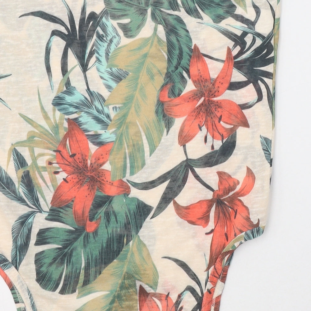 Peacocks Womens Beige Floral Cotton Basic Tank Size 14 Round Neck