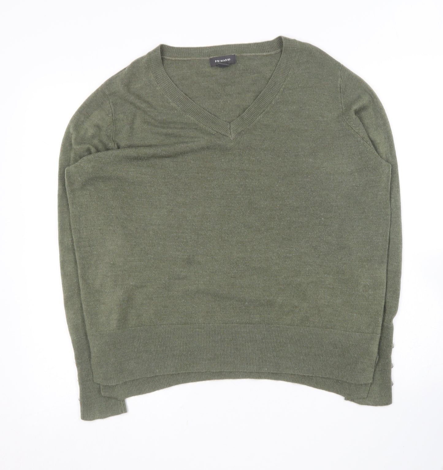 Primark Womens Green V-Neck  Acrylic Pullover Jumper Size 14