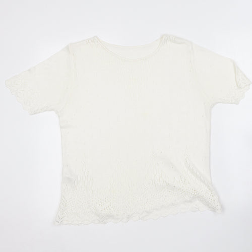Marks and Spencer Womens White Round Neck  Acrylic Pullover Jumper Size 18