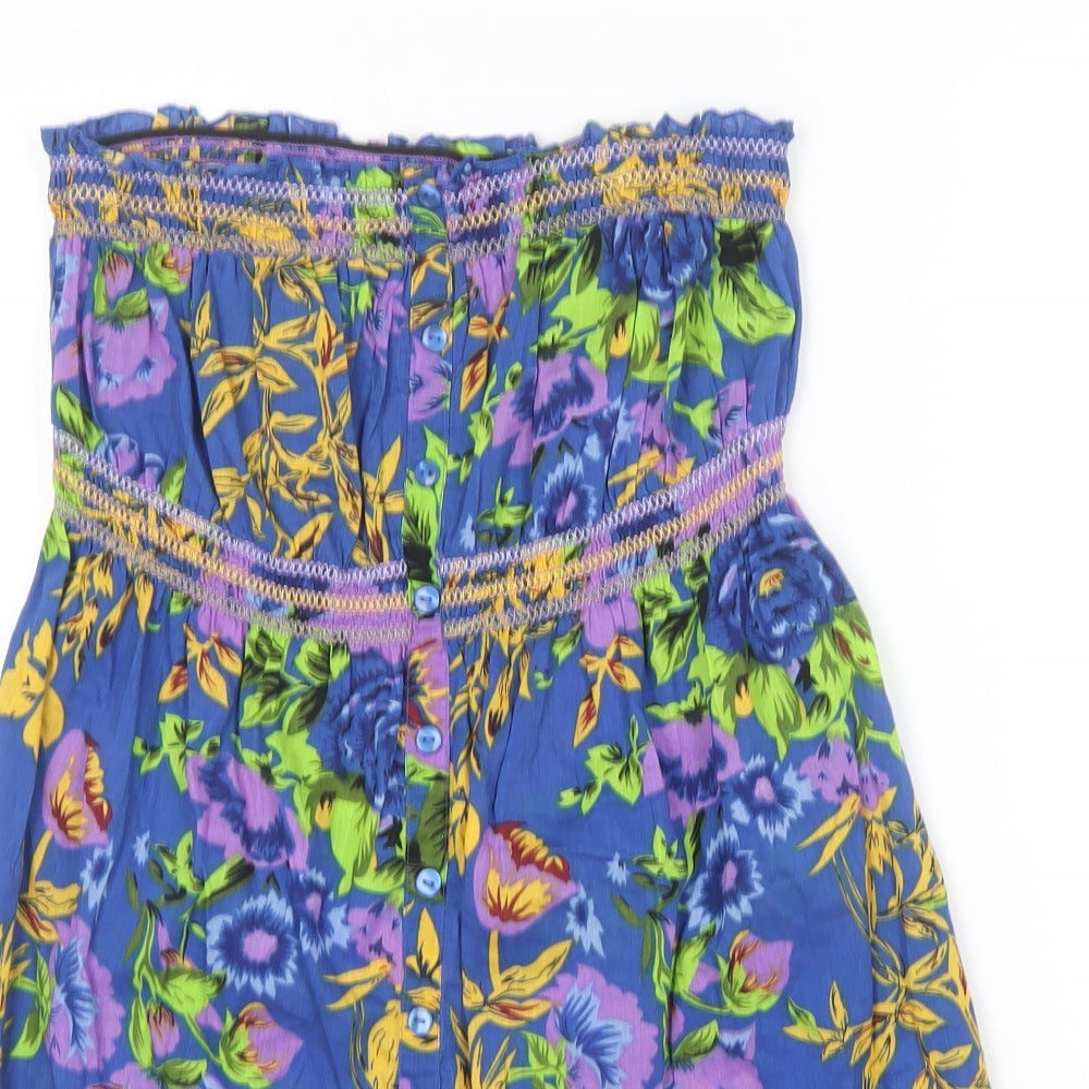 F&F Womens Multicoloured Floral Cotton Basic Blouse Size 14 Square Neck