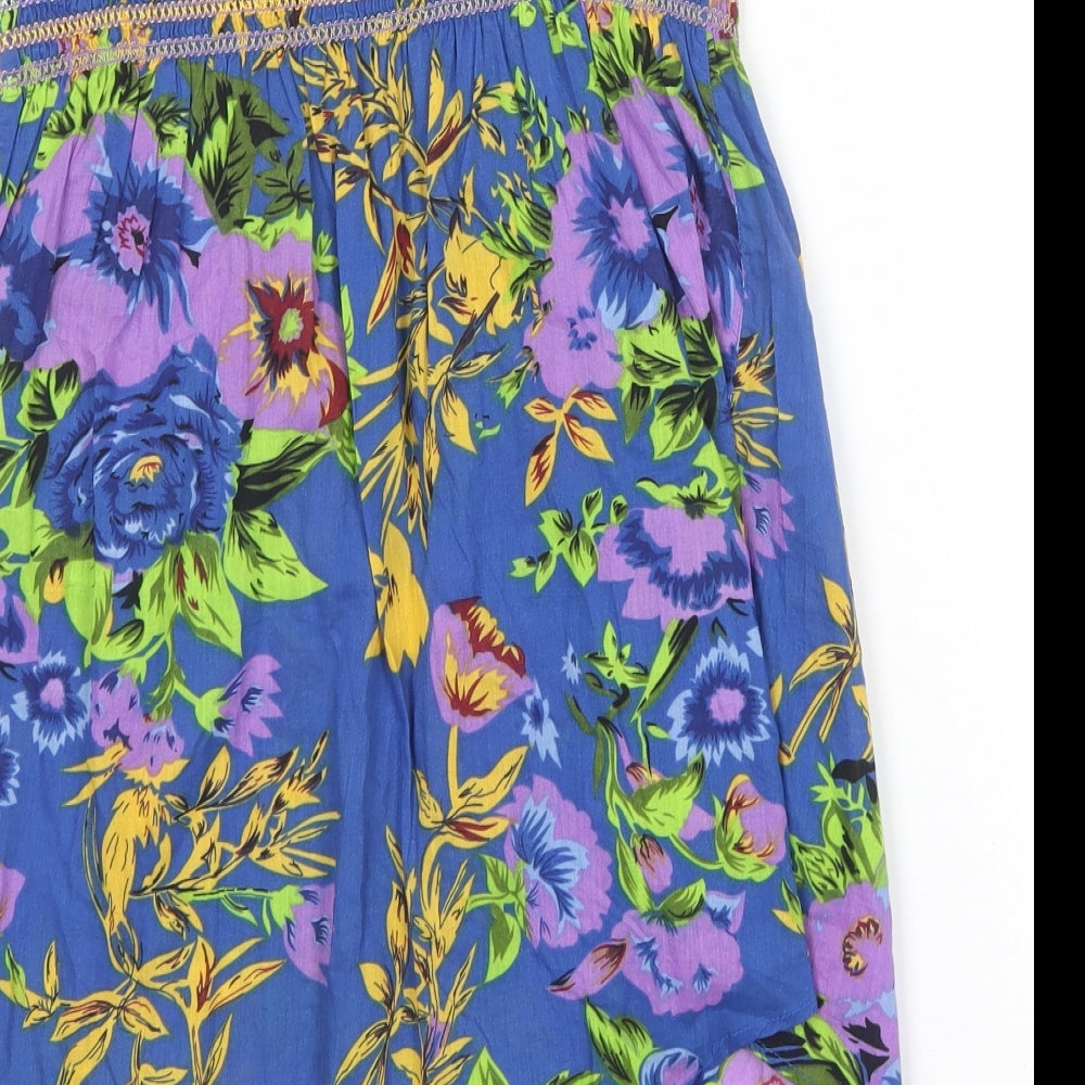 F&F Womens Multicoloured Floral Cotton Basic Blouse Size 14 Square Neck