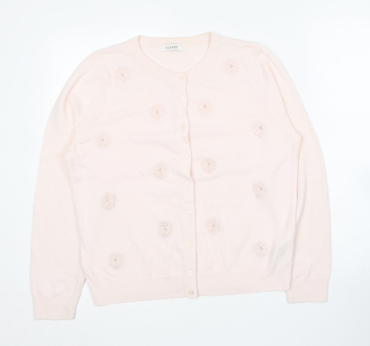Marks and Spencer Womens Pink Round Neck  Acrylic Cardigan Jumper Size 14