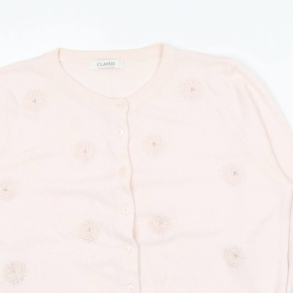 Marks and Spencer Womens Pink Round Neck  Acrylic Cardigan Jumper Size 14
