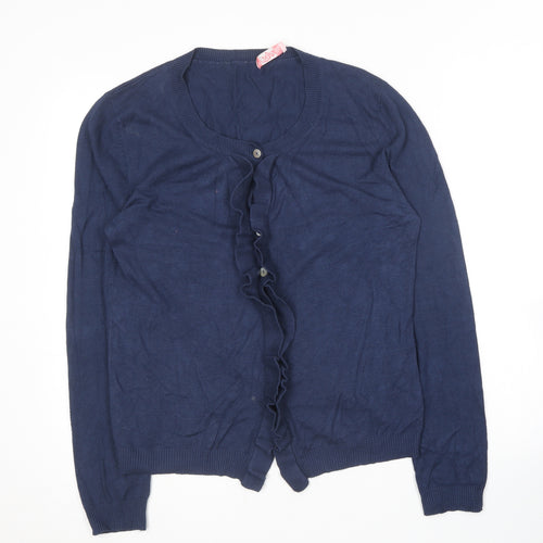 FAM Womens Blue Round Neck  Cotton Cardigan Jumper Size M