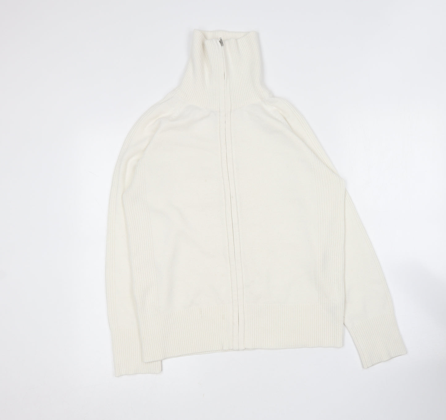 George Womens Ivory Collared  Acrylic Full Zip Jumper Size 16