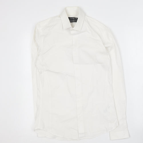 Topman Mens White  Cotton  Button-Up Size S Collared