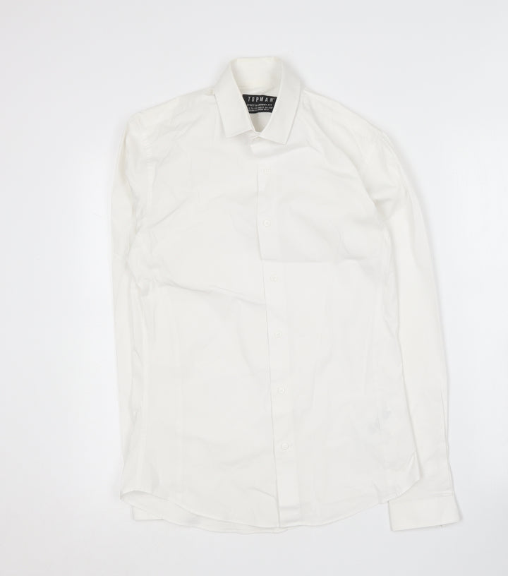 Topman Mens White  Cotton  Button-Up Size S Collared