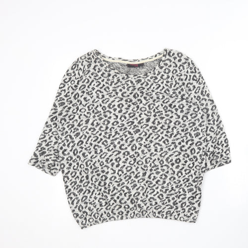 NEXT Womens Black Round Neck Animal Print Cotton Pullover Jumper Size 16
