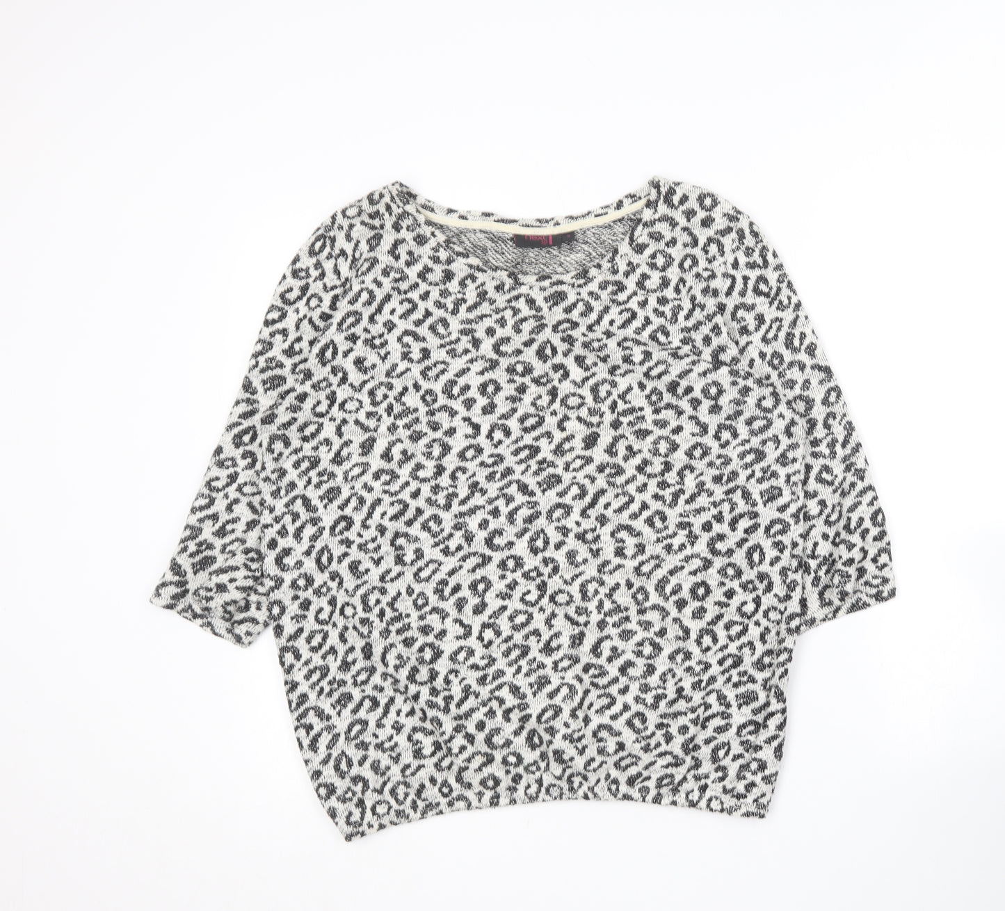 NEXT Womens Black Round Neck Animal Print Cotton Pullover Jumper Size 16