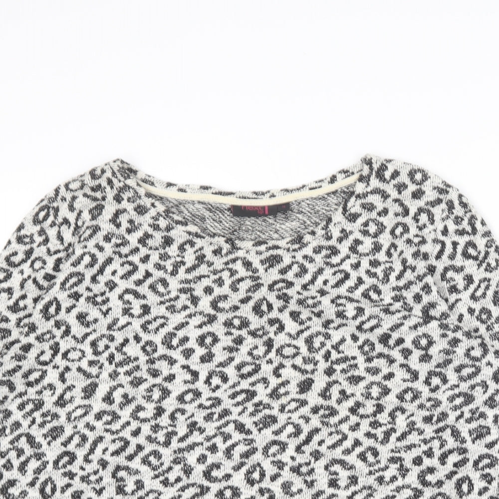 NEXT Womens Black Round Neck Animal Print Cotton Pullover Jumper Size 16