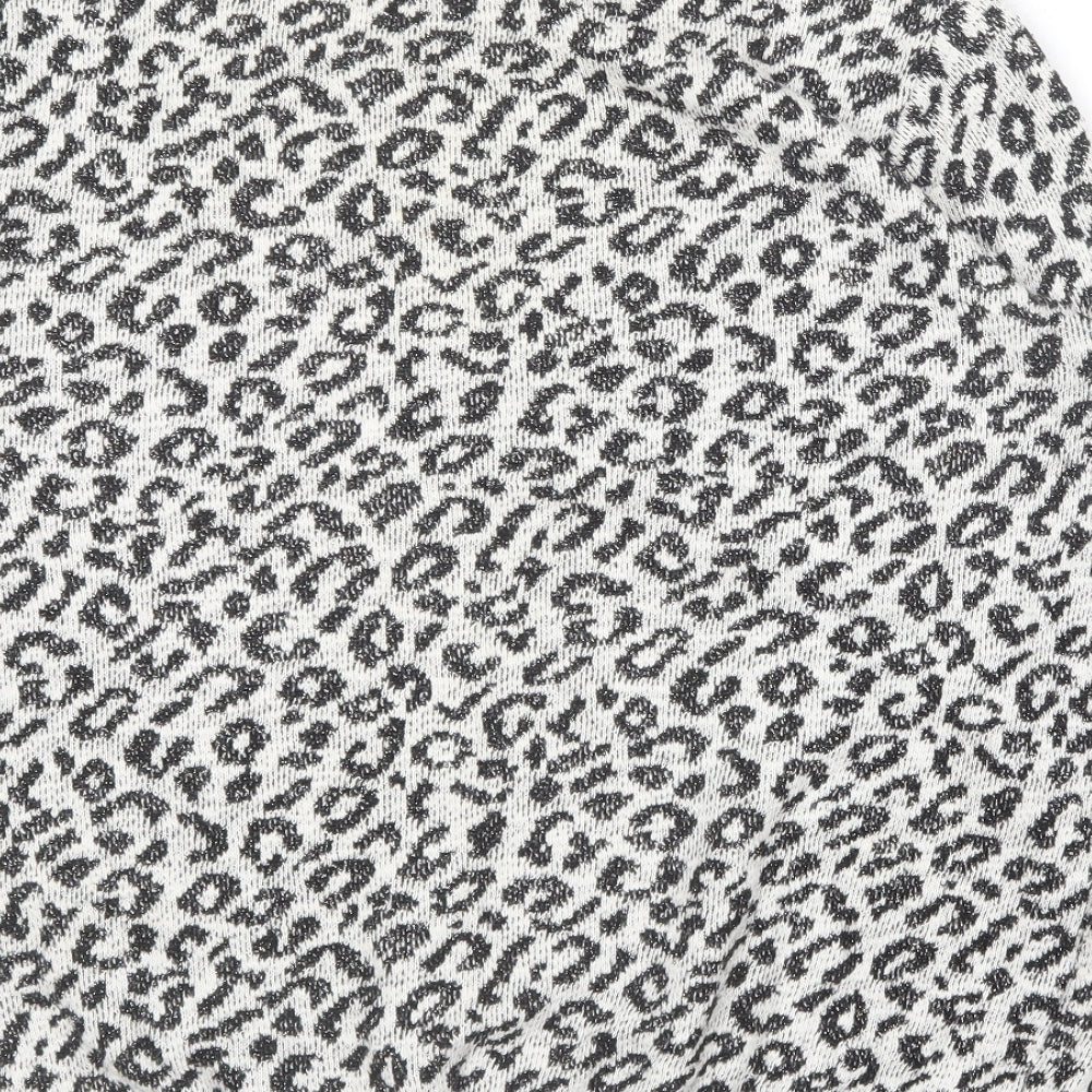 NEXT Womens Black Round Neck Animal Print Cotton Pullover Jumper Size 16