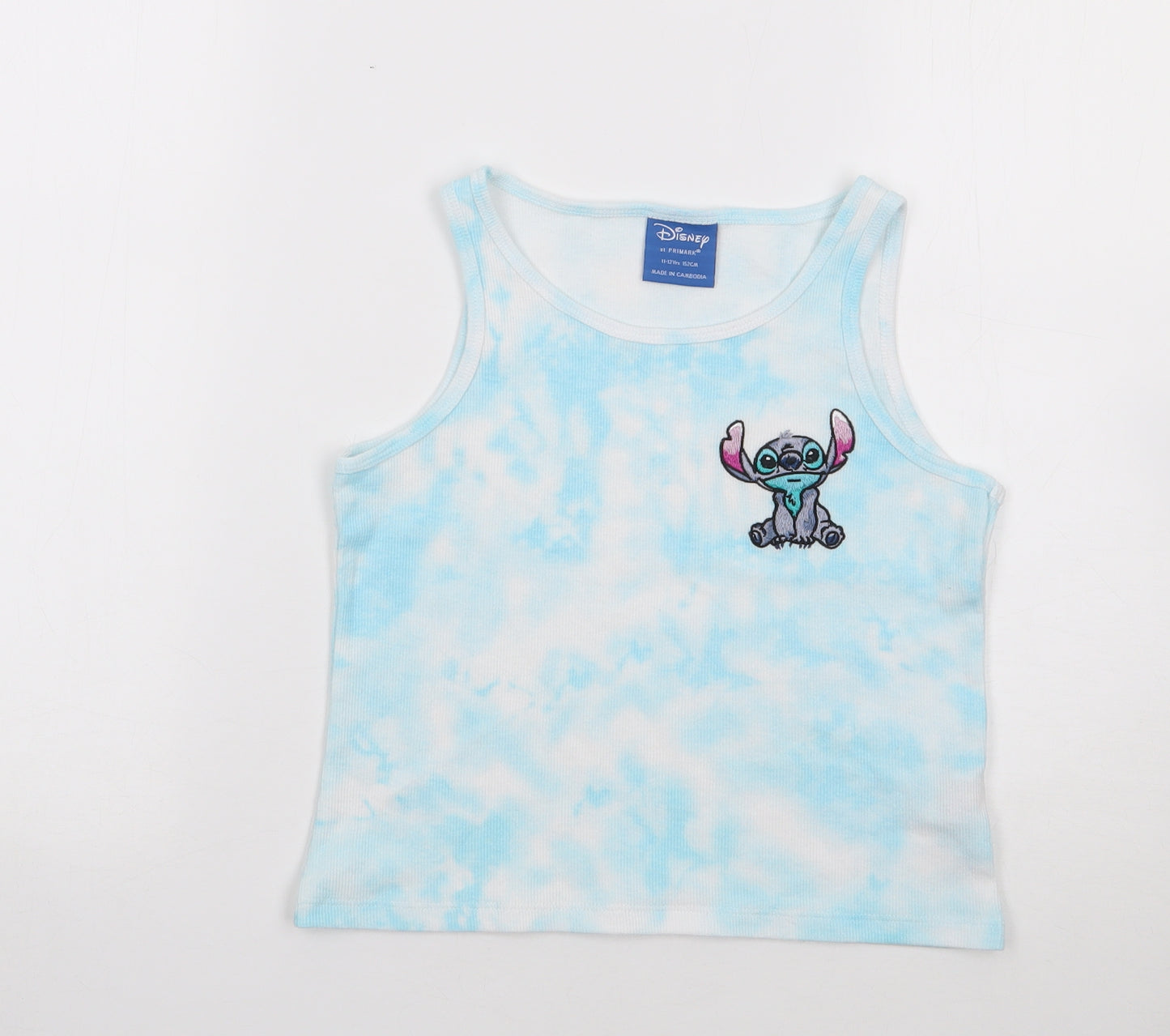 Primark Girls Blue  Cotton Jersey Tank Size 11-12 Years Round Neck Pullover - Stitch