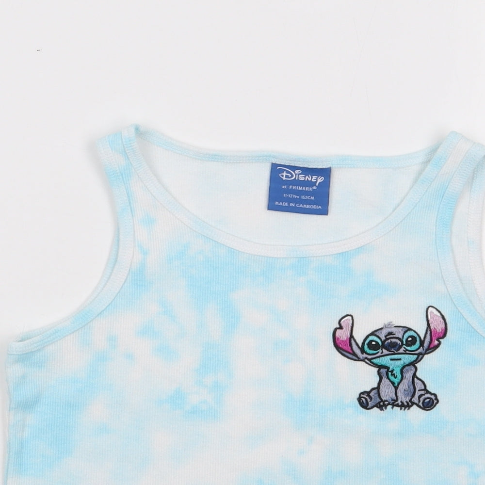 Primark Girls Blue  Cotton Jersey Tank Size 11-12 Years Round Neck Pullover - Stitch