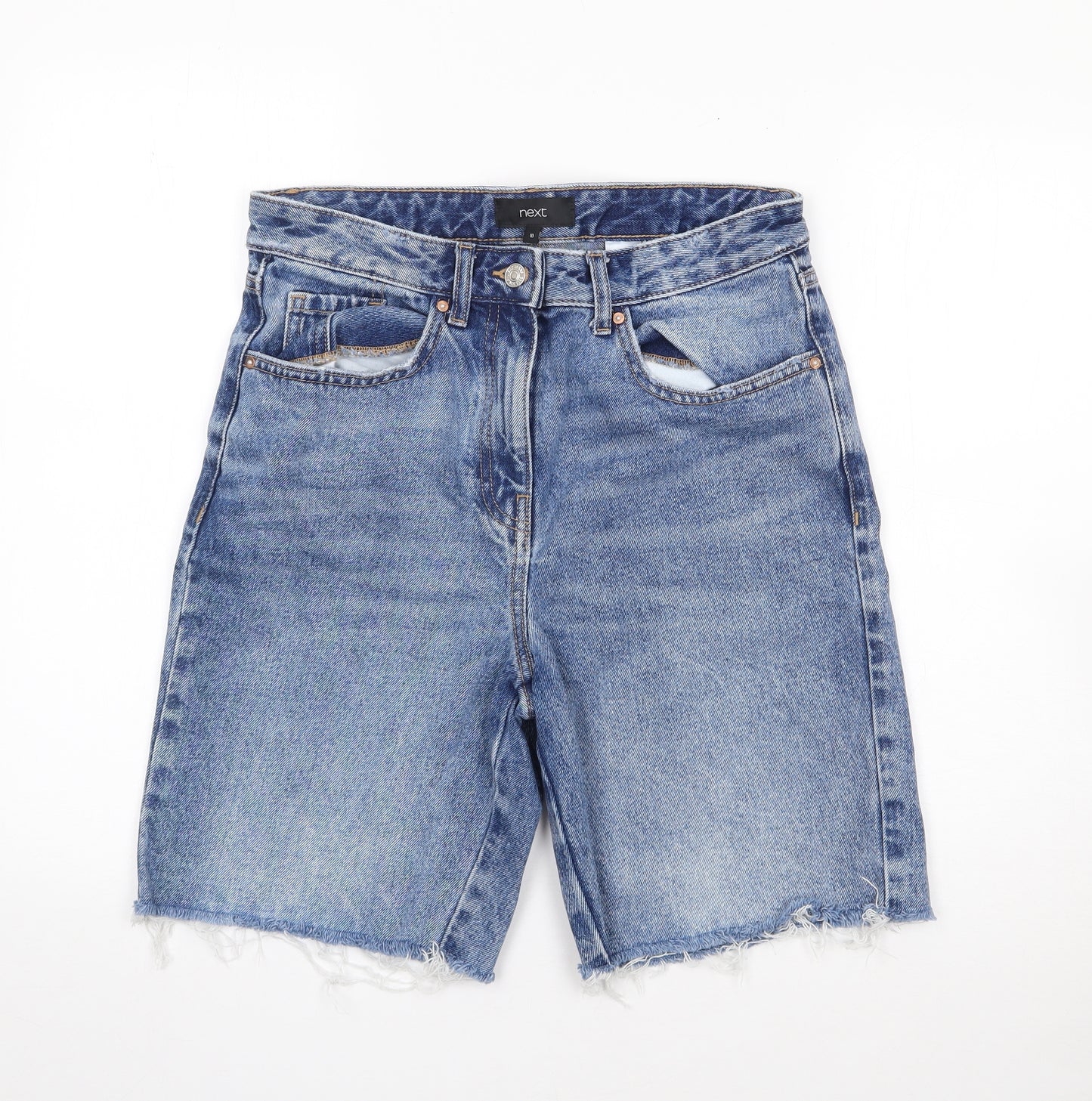 NEXT Womens Blue  100% Cotton Cut-Off Shorts Size 10 L9 in Regular Zip