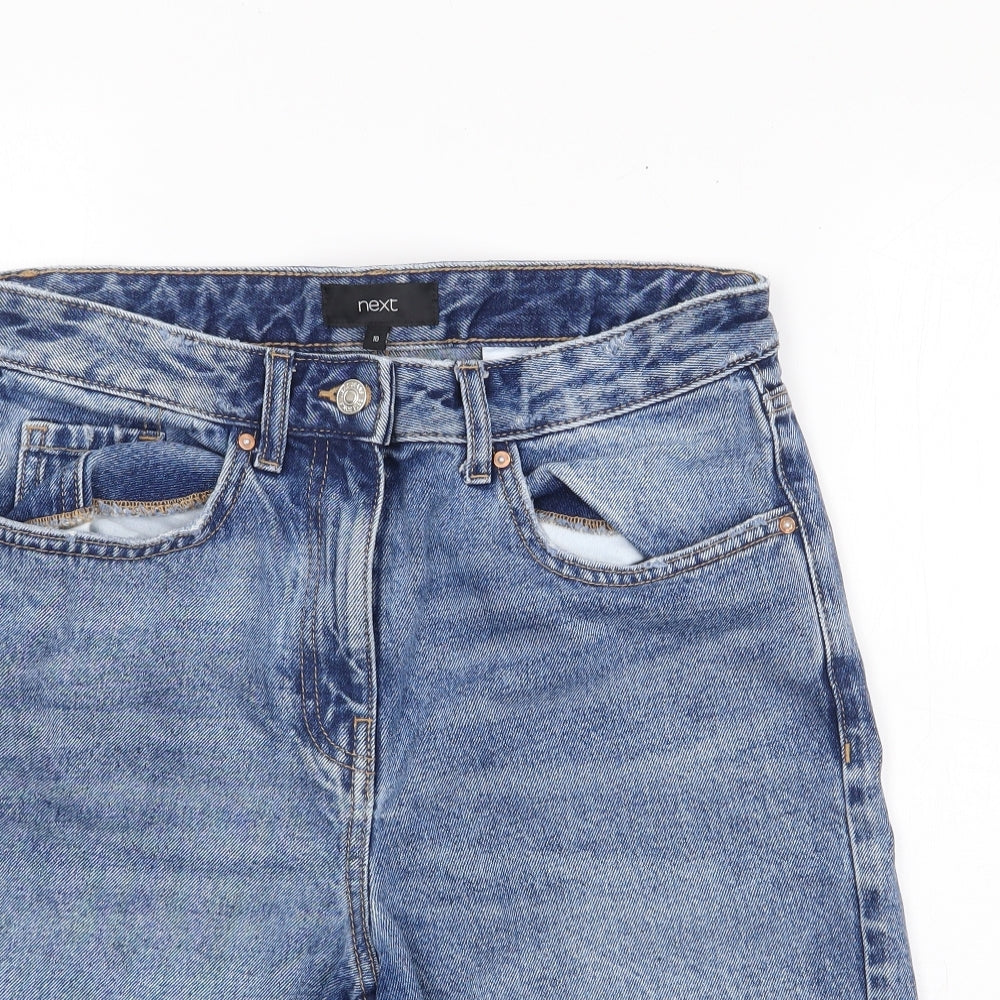 NEXT Womens Blue  100% Cotton Cut-Off Shorts Size 10 L9 in Regular Zip