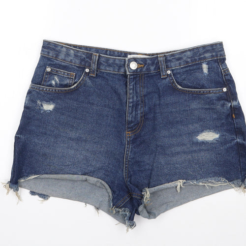 Primark Womens Blue  100% Cotton Hot Pants Shorts Size 14  Regular Zip