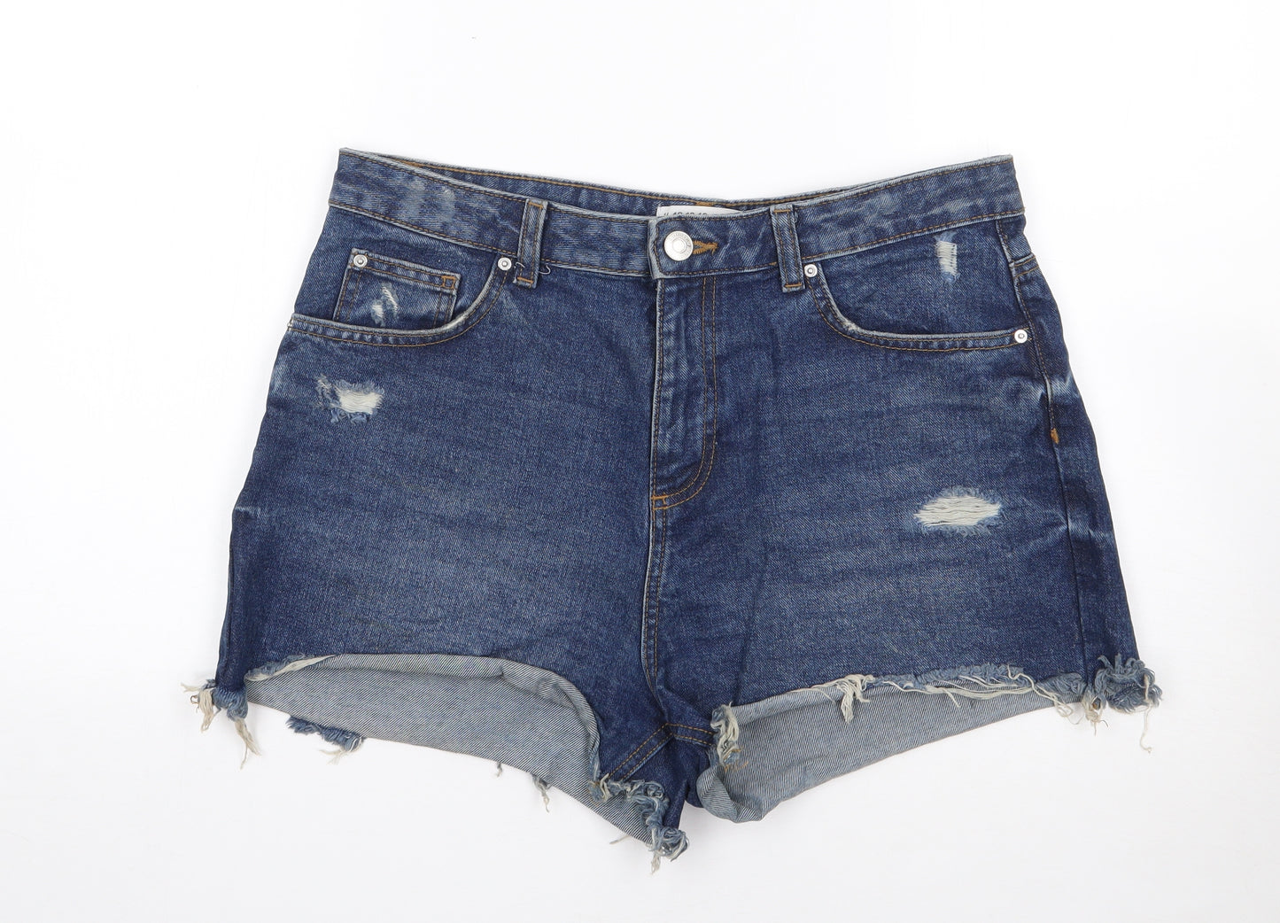 Primark Womens Blue  100% Cotton Hot Pants Shorts Size 14  Regular Zip